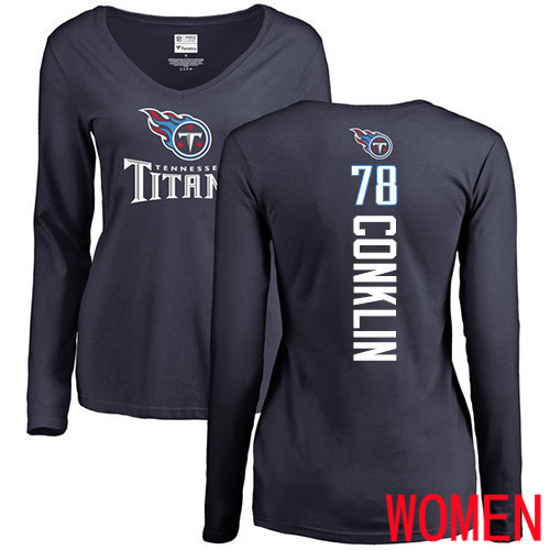 Tennessee Titans Navy Blue Women Jack Conklin Backer NFL Football #78 Long Sleeve T Shirt->nfl t-shirts->Sports Accessory